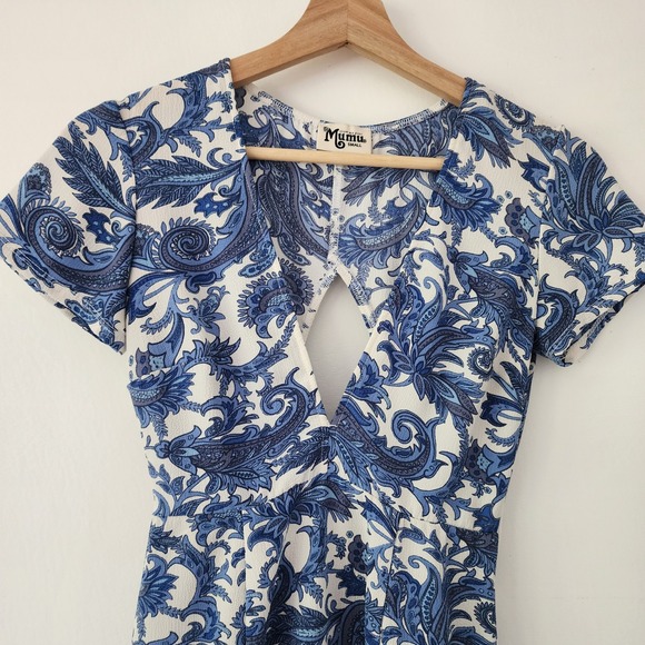 Show Me Your Mumu Antiqua Stretch Ibiza Blue White Floral‎ Dress size S - Picture 3 of 9